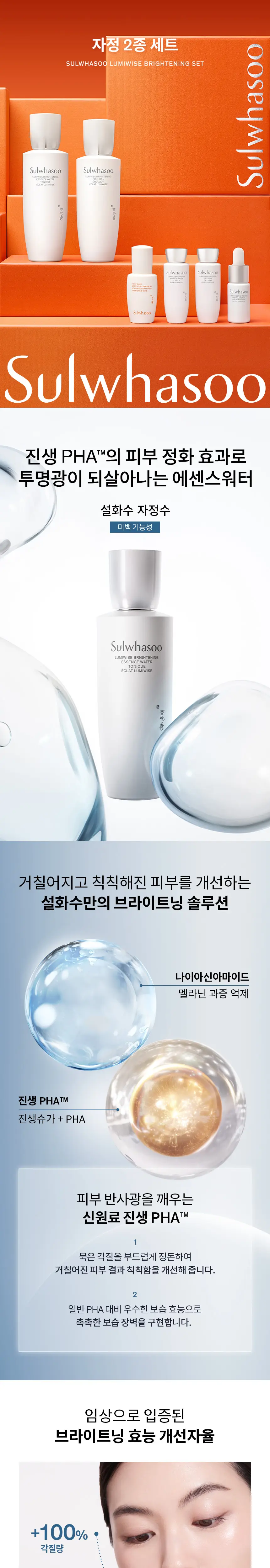 [업체배송] 설화수 자정 브라이트닝 케어 2종 기획 (윤조에센스8ml+자정수25ml+자정유액25ml+자정앰플세럼7ml) 상세페이지 1